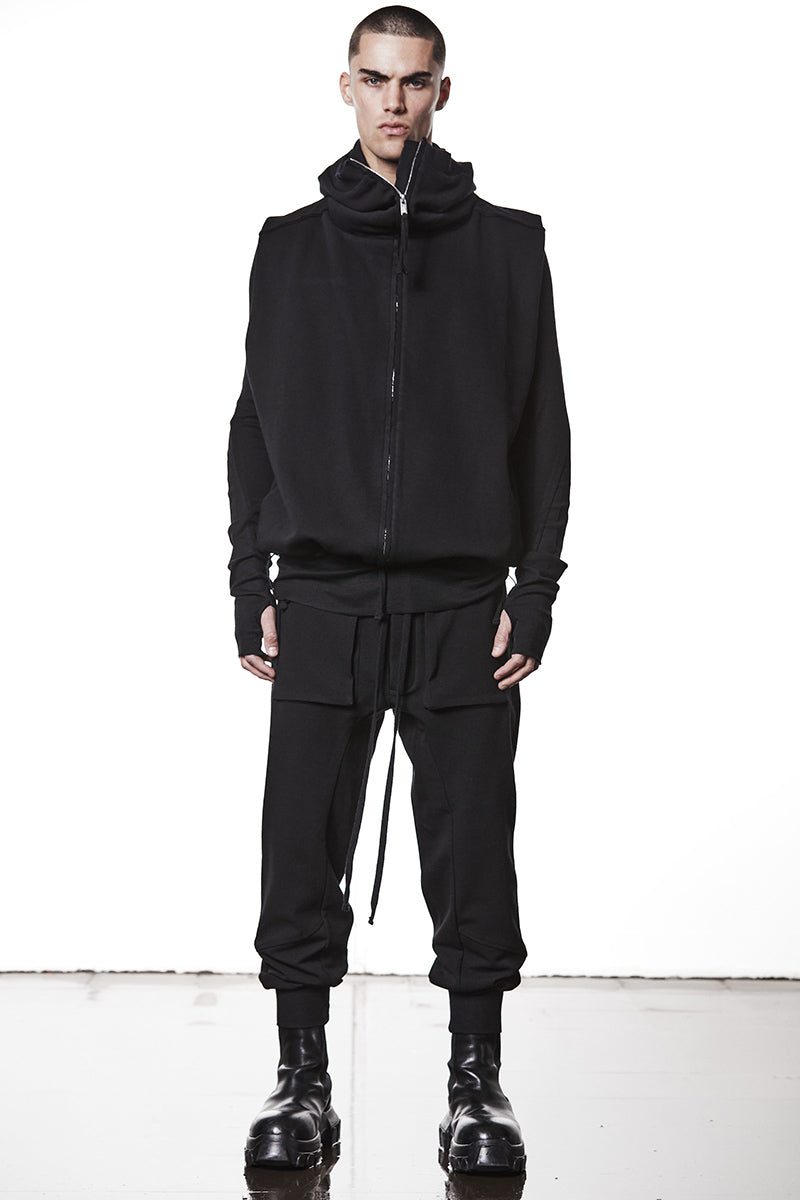 BLACK HOODED LONG VEST