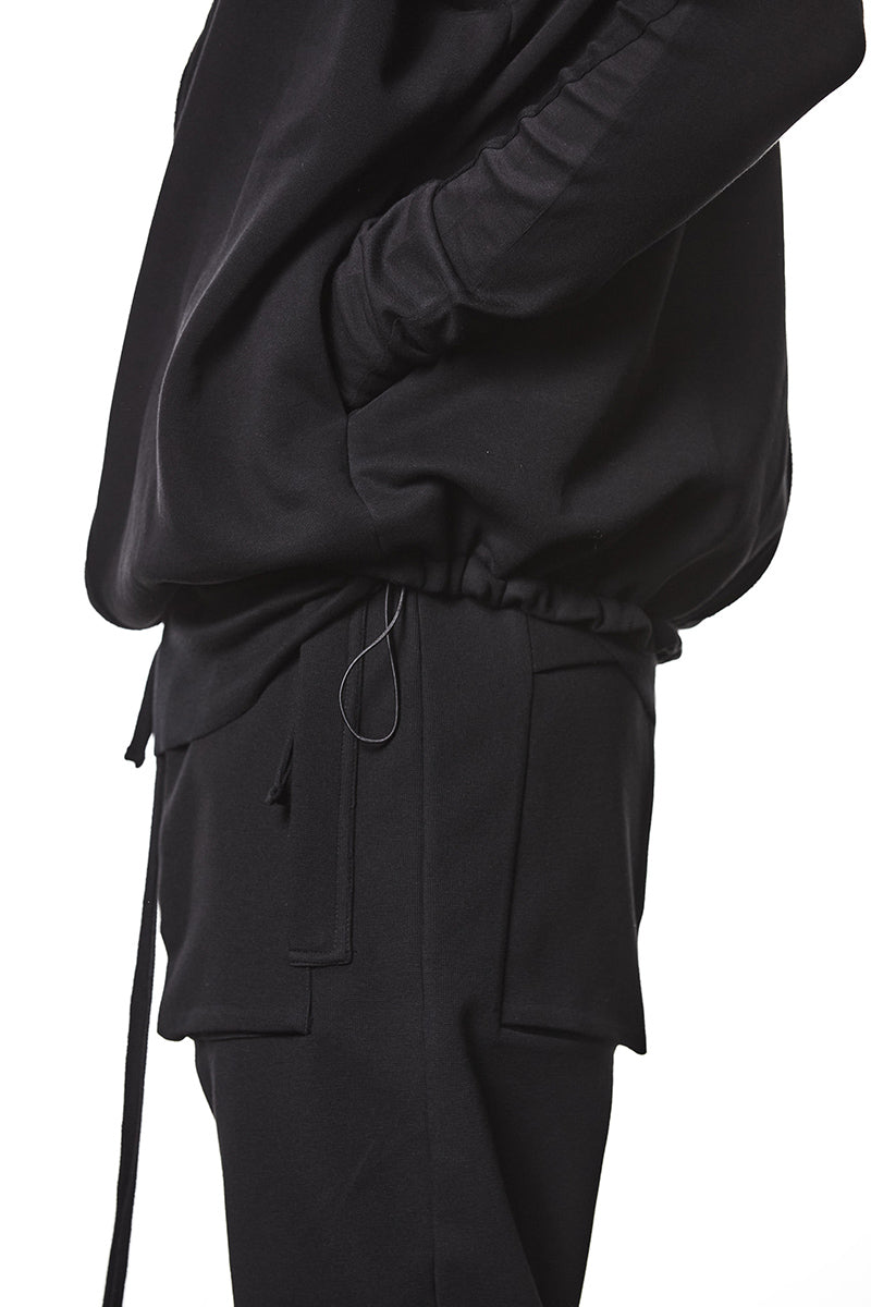 BLACK HOODED LONG VEST