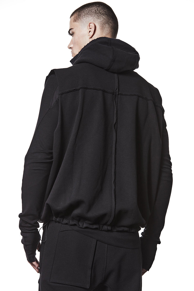 BLACK HOODED LONG VEST