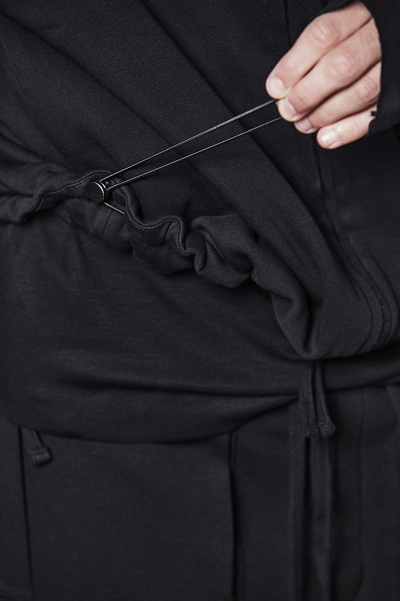 BLACK HOODED LONG VEST