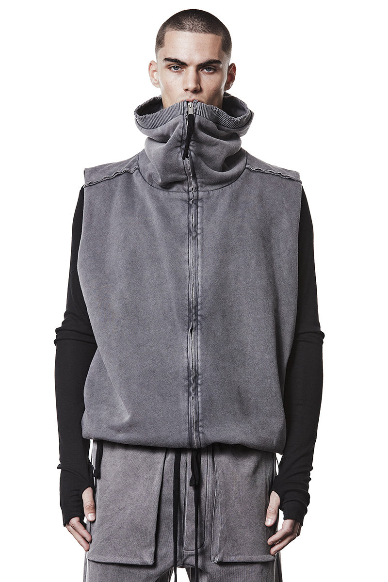 USED GREY HOODED LONG VEST