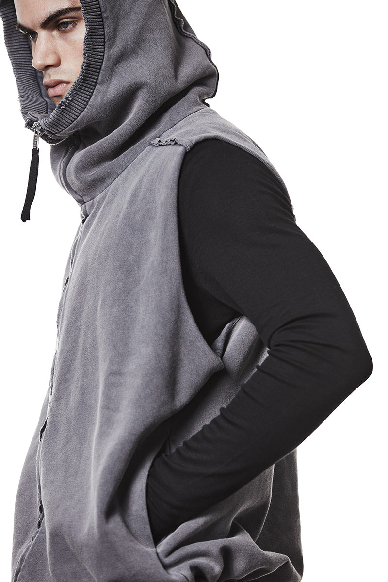 USED GREY HOODED LONG VEST