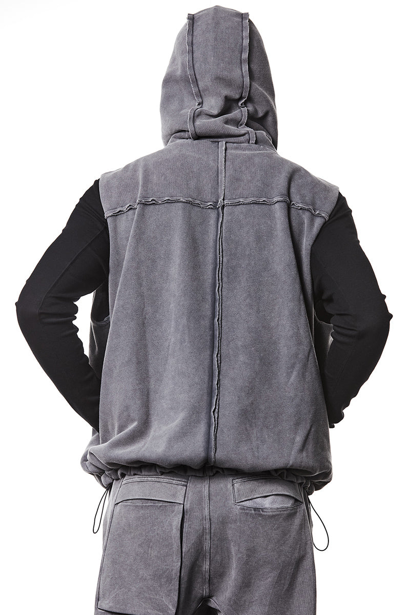 USED GREY HOODED LONG VEST