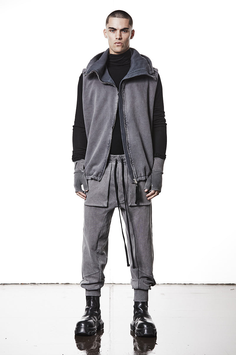 USED GREY HOODED LONG VEST