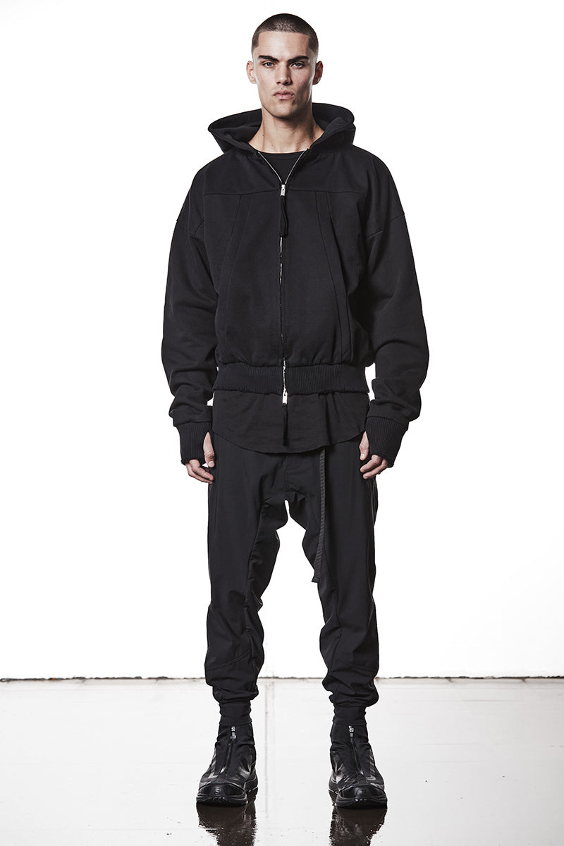 BLACK HOODED SWEAT JACKET