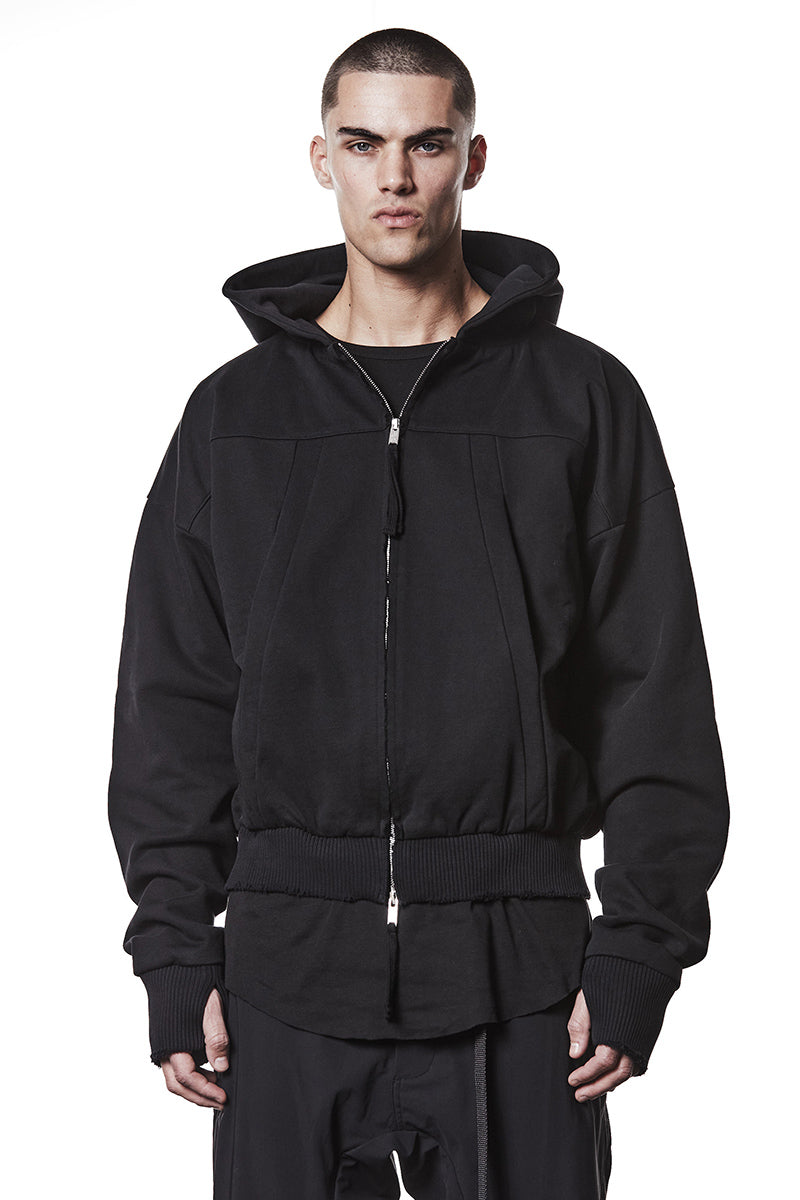 BLACK HOODED SWEAT JACKET