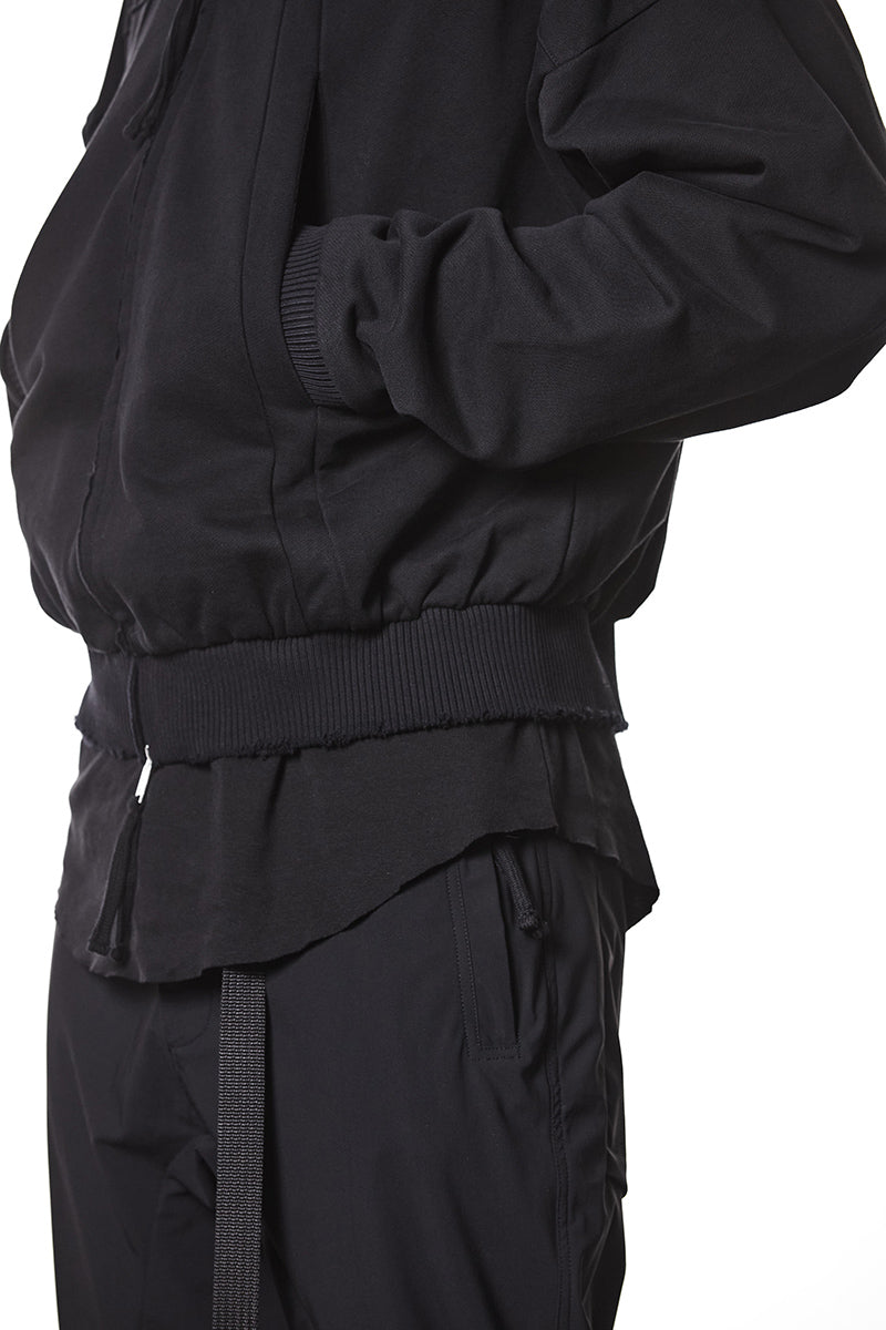 BLACK HOODED SWEAT JACKET