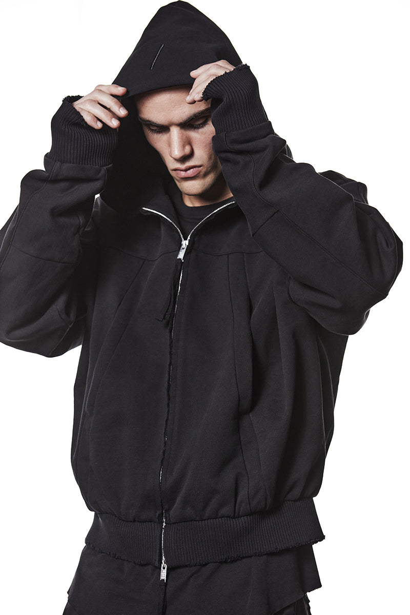 BLACK HOODED SWEAT JACKET