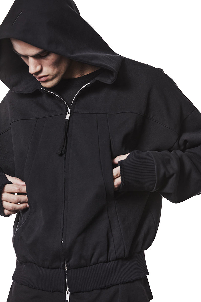 BLACK HOODED SWEAT JACKET