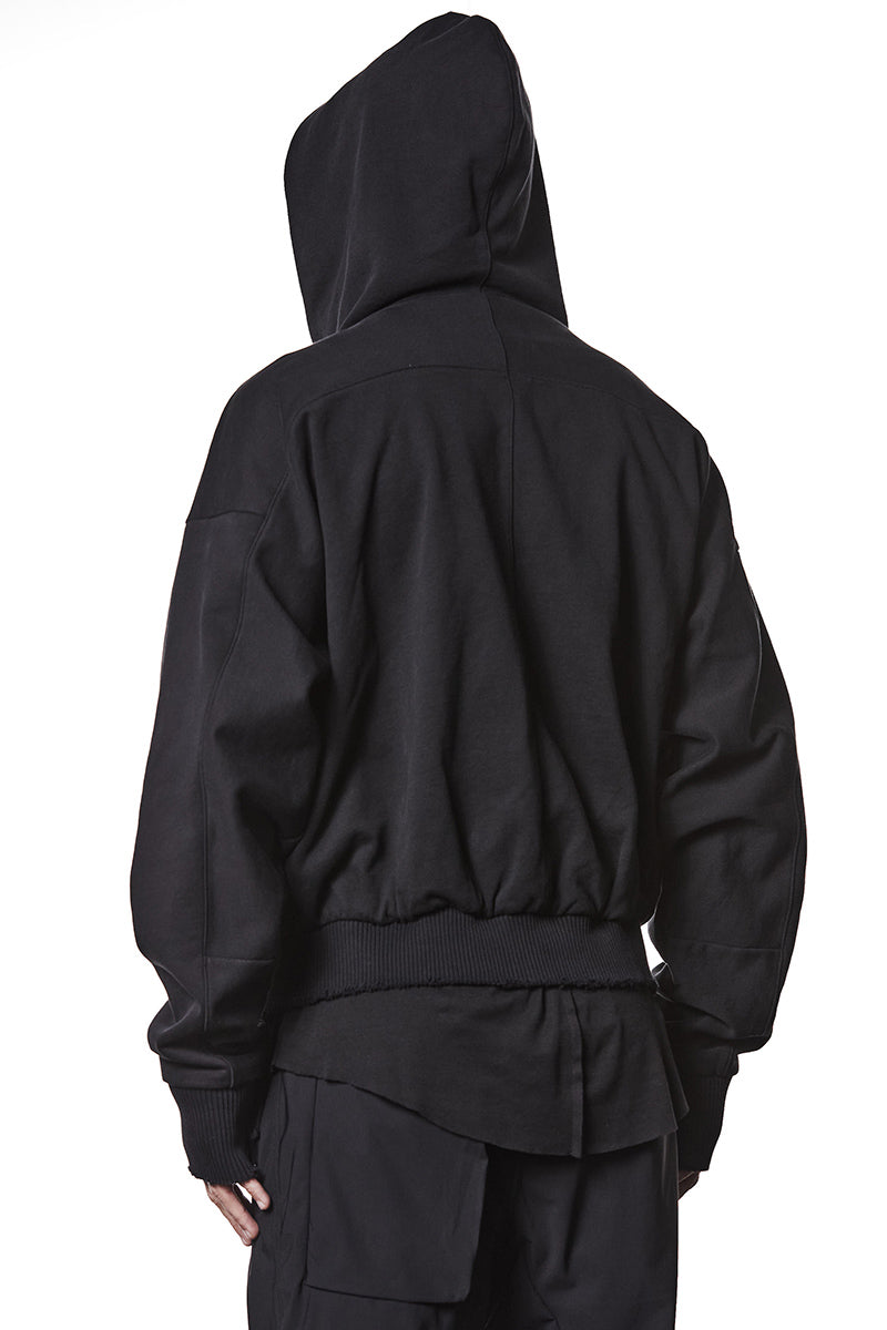 BLACK HOODED SWEAT JACKET