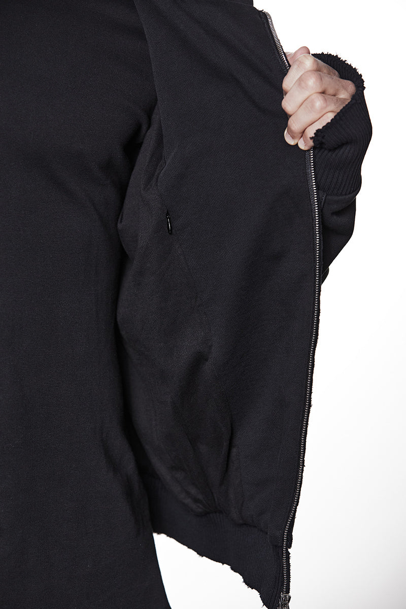 BLACK HOODED SWEAT JACKET