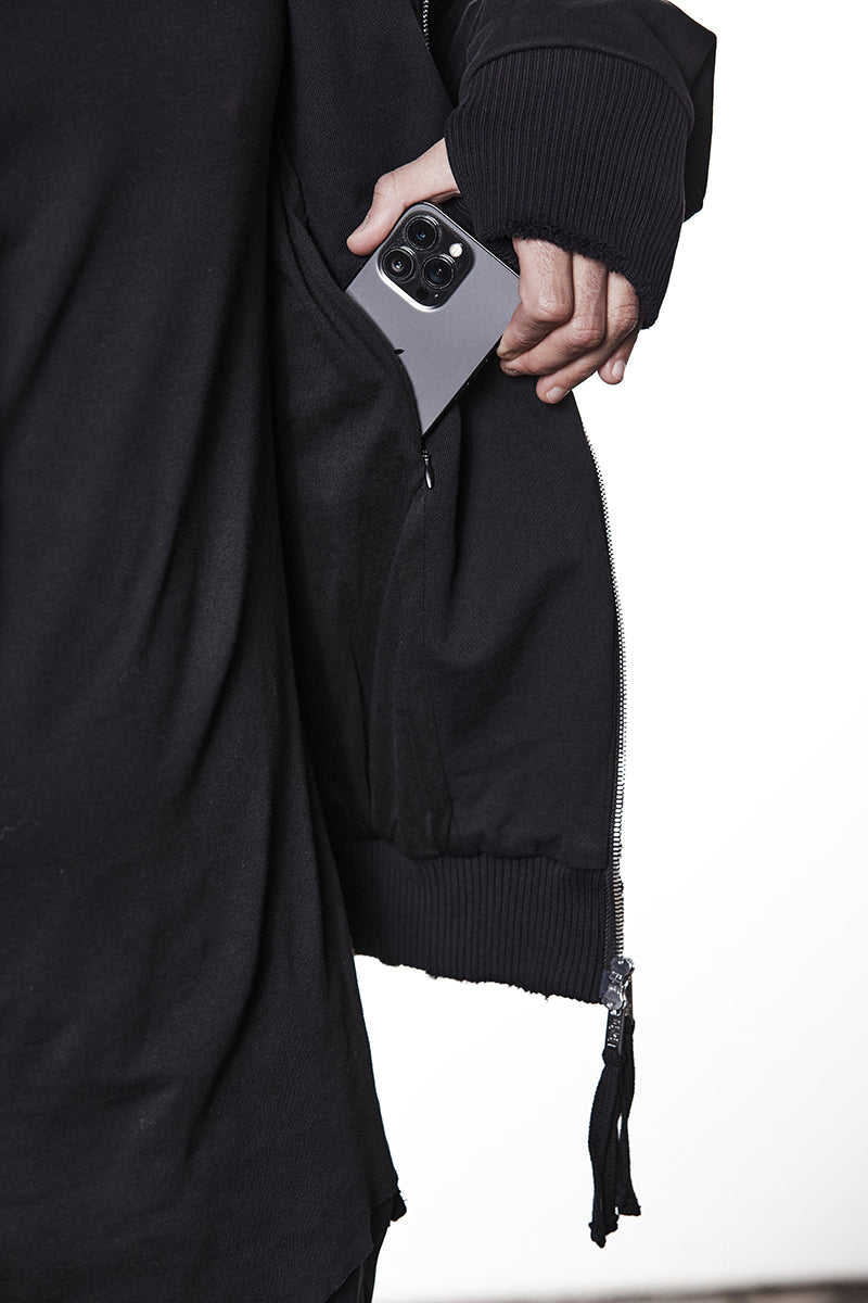 BLACK HOODED SWEAT JACKET