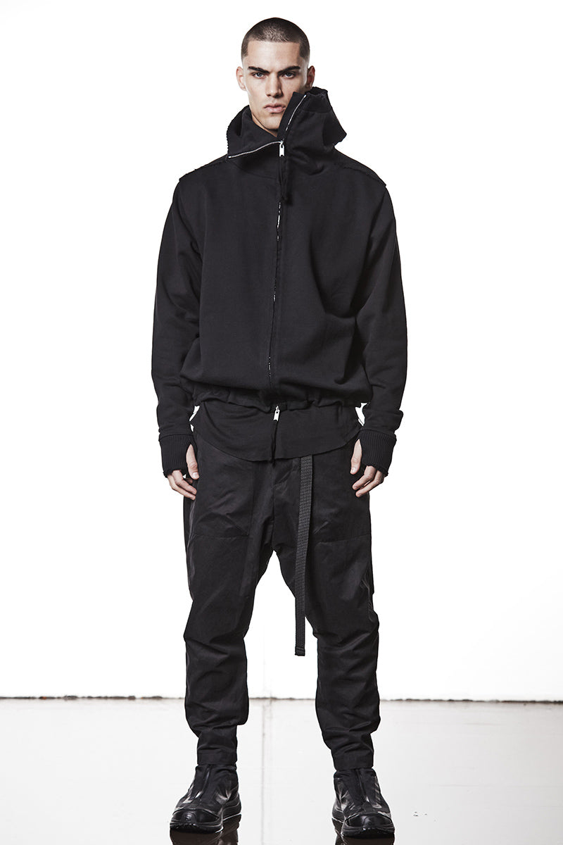 BLACK HIGH NECK HOODED ZIP JACKET
