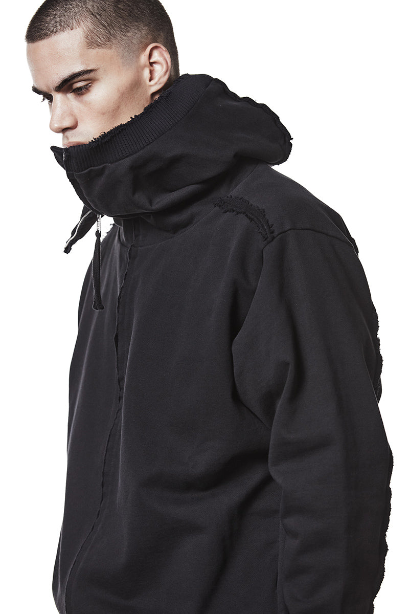 BLACK HIGH NECK HOODED ZIP JACKET