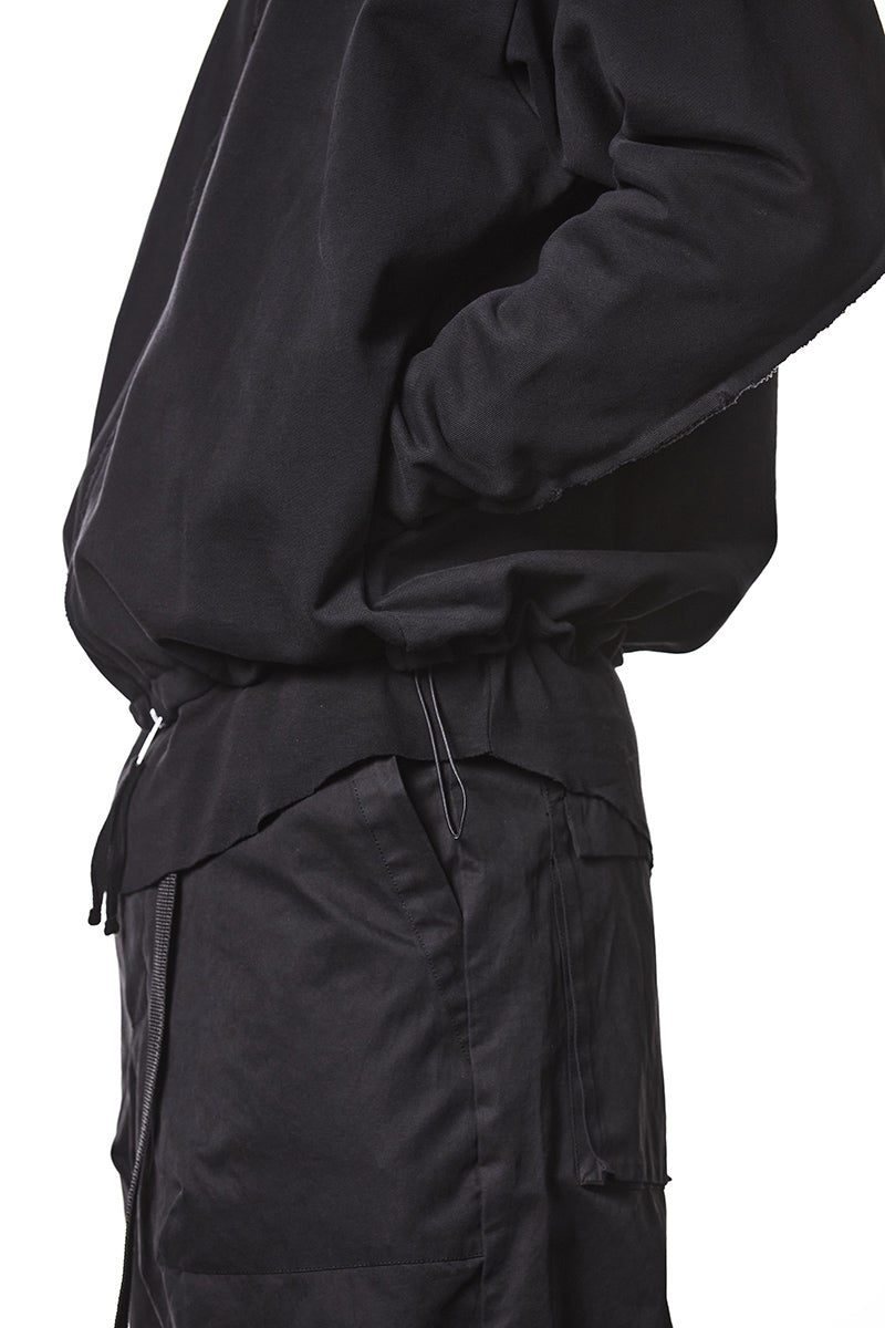 BLACK HIGH NECK HOODED ZIP JACKET