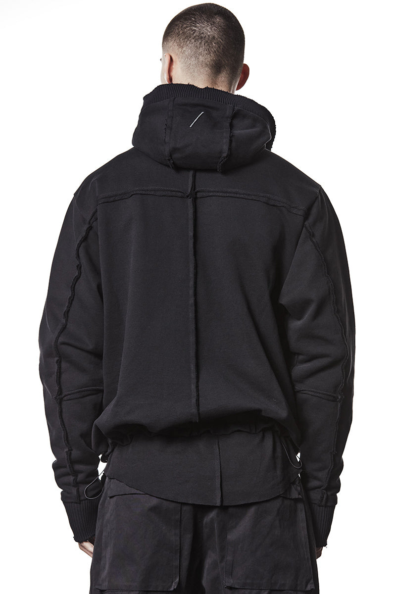 BLACK HIGH NECK HOODED ZIP JACKET