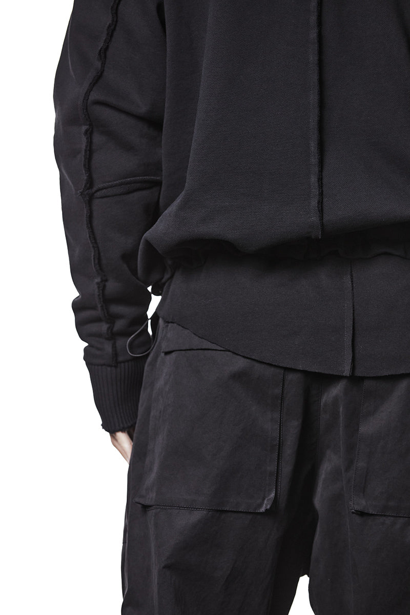 BLACK HIGH NECK HOODED ZIP JACKET