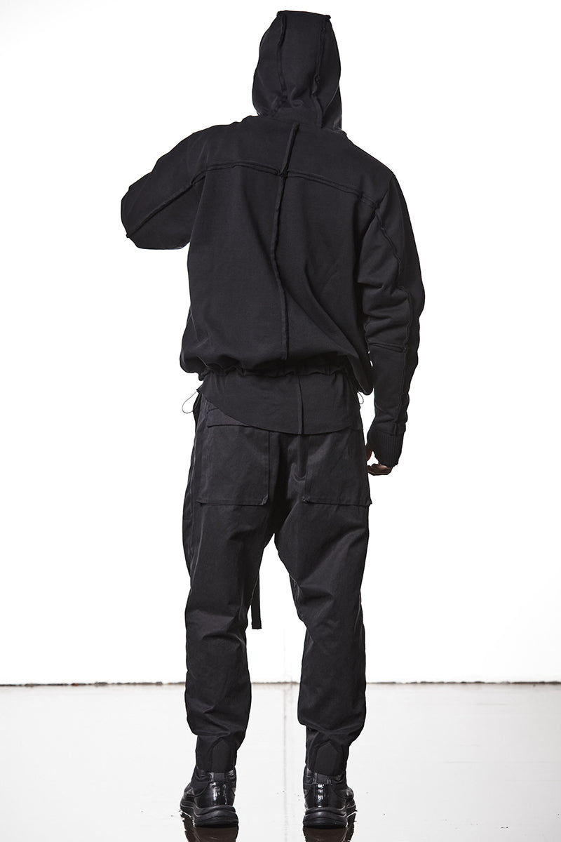 BLACK HIGH NECK HOODED ZIP JACKET