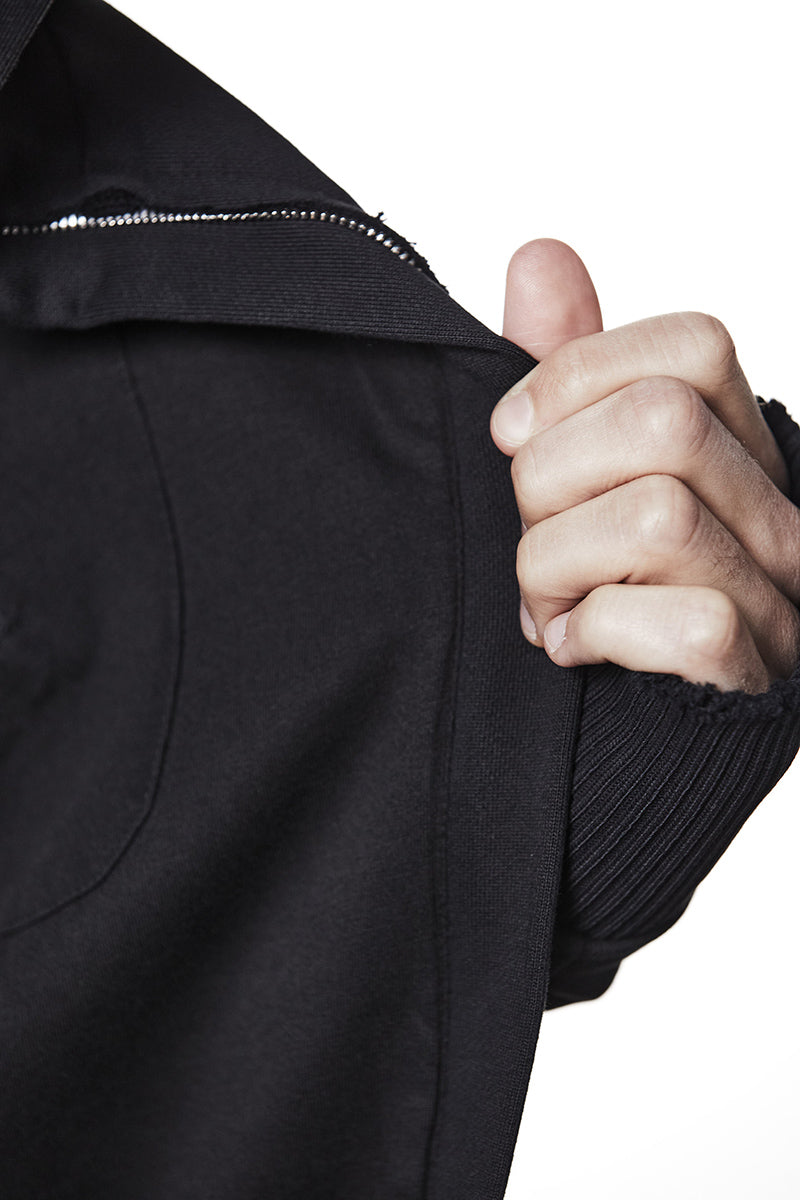 BLACK HIGH NECK HOODED ZIP JACKET