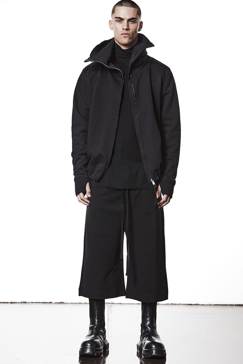 BLACK HIGH NECK HOODED ZIP JACKET