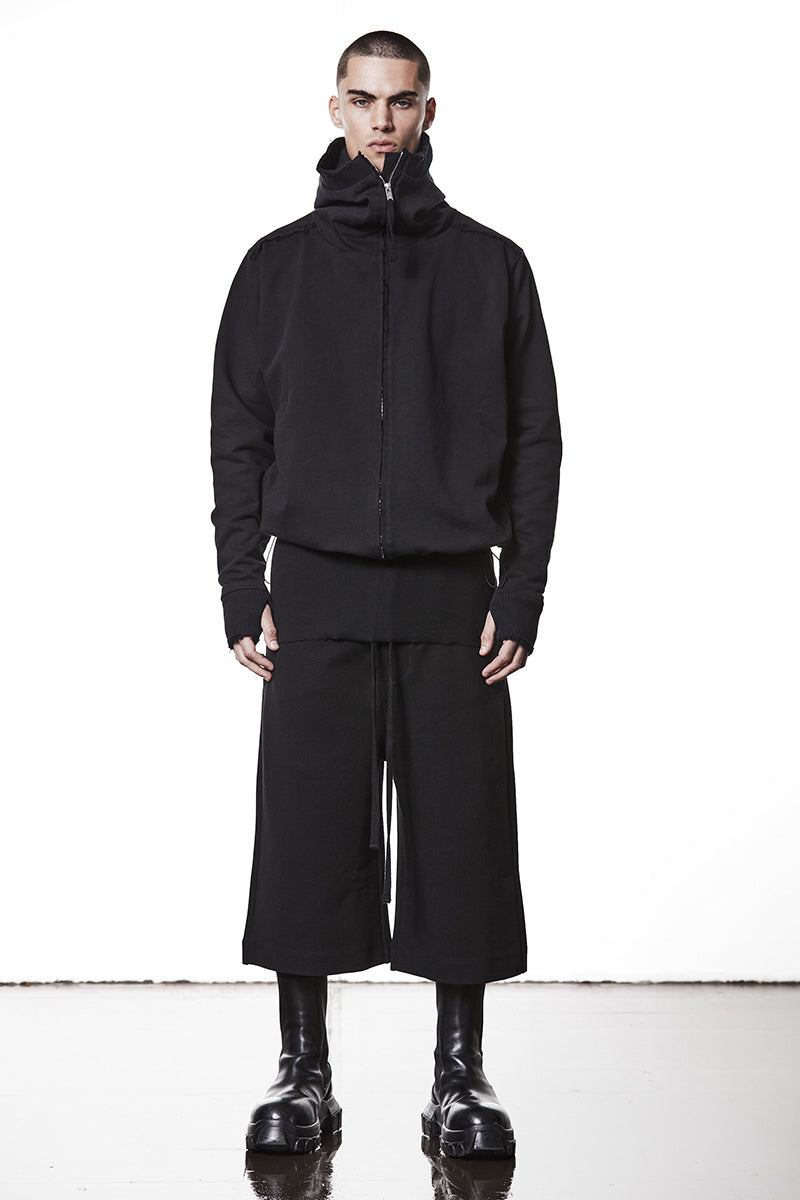 BLACK HIGH NECK HOODED ZIP JACKET