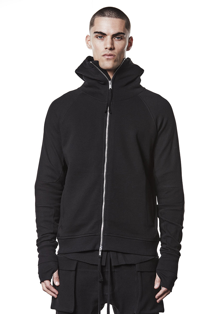 BLACK SWEAT HOODED ZIP JACKET