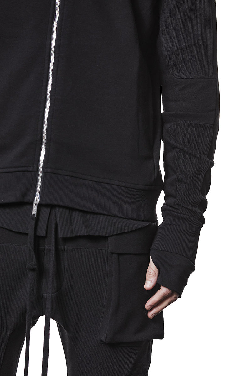 BLACK SWEAT HOODED ZIP JACKET