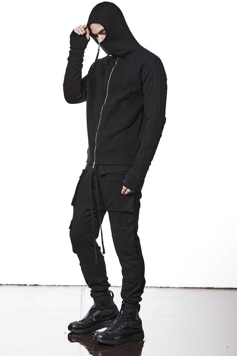BLACK SWEAT HOODED ZIP JACKET