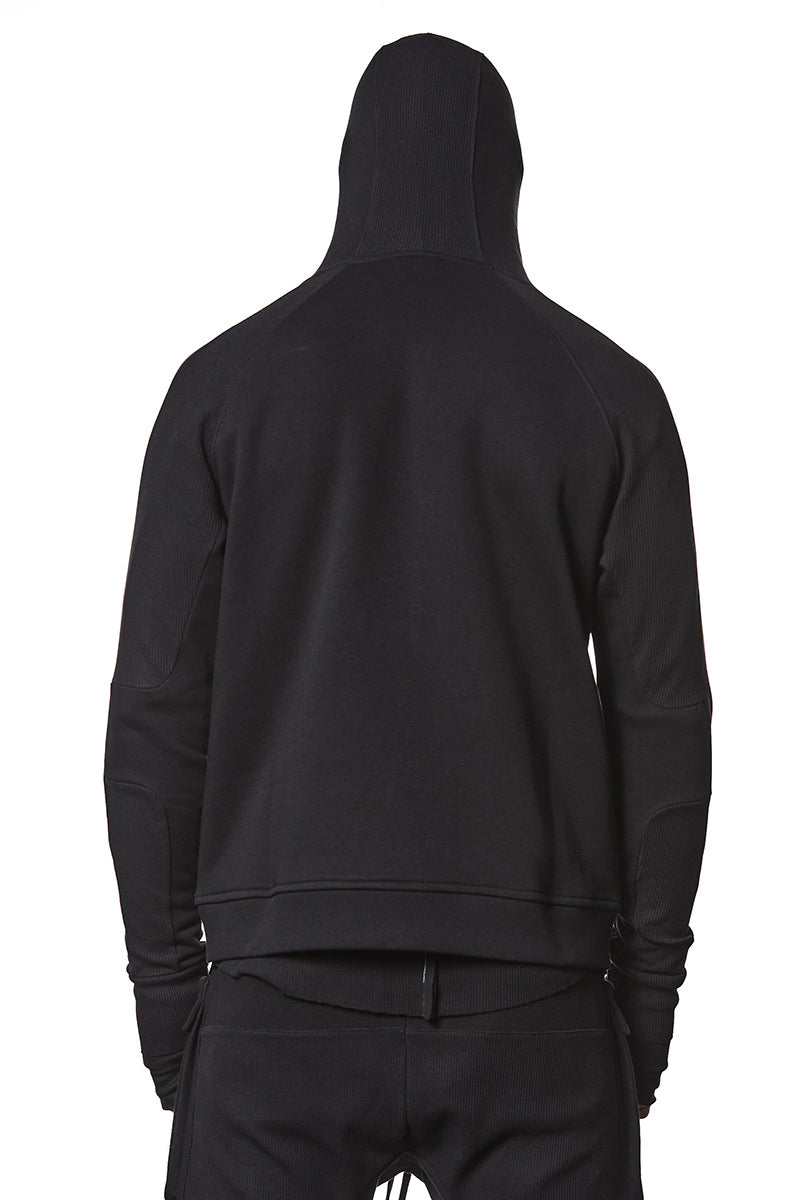BLACK SWEAT HOODED ZIP JACKET