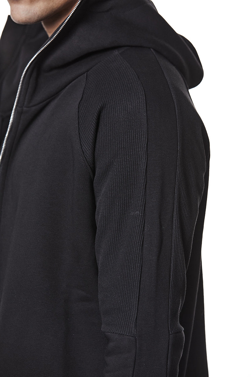 BLACK SWEAT HOODED ZIP JACKET