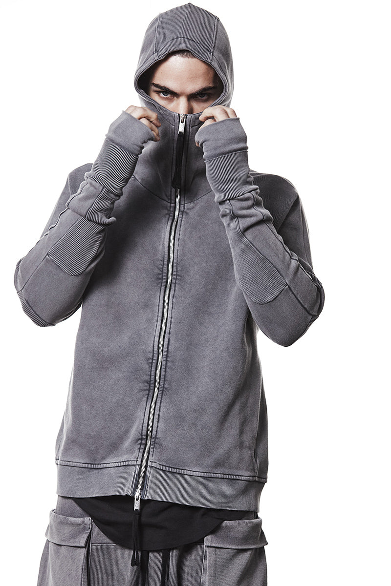 USED GREY SWEAT HOODED ZIP JACKET