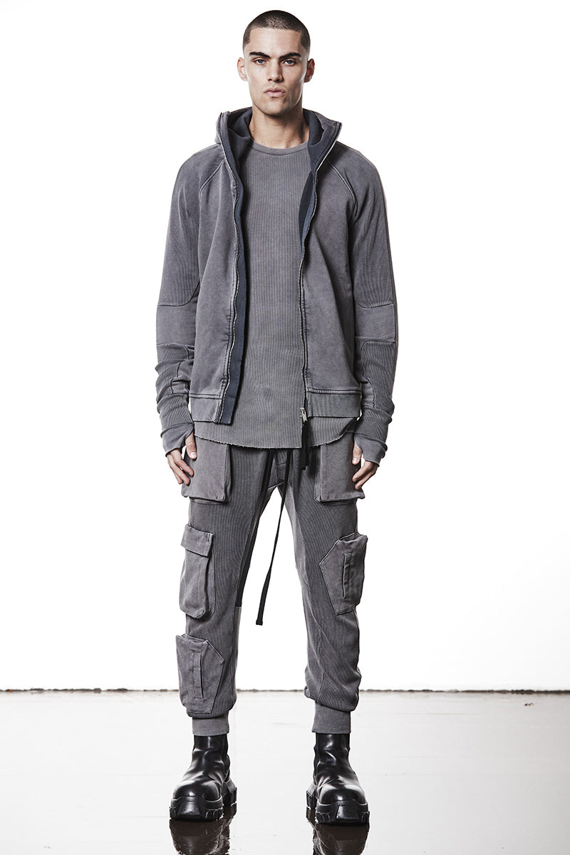 USED GREY SWEAT HOODED ZIP JACKET