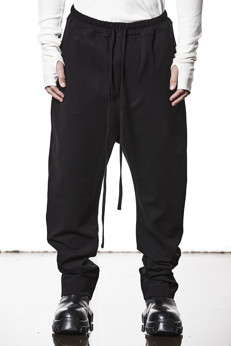 BLACK STRUCTURED WOVEN LOW CROTCH PANTS