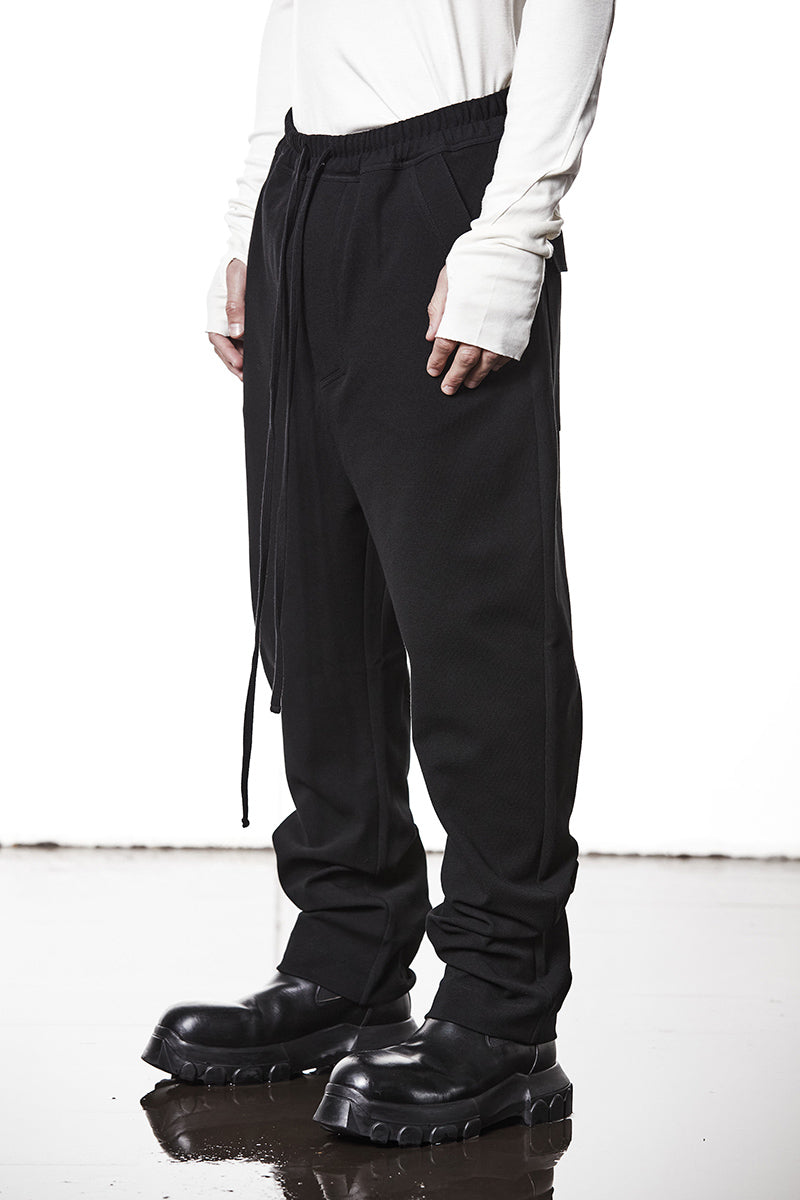 BLACK STRUCTURED WOVEN LOW CROTCH PANTS