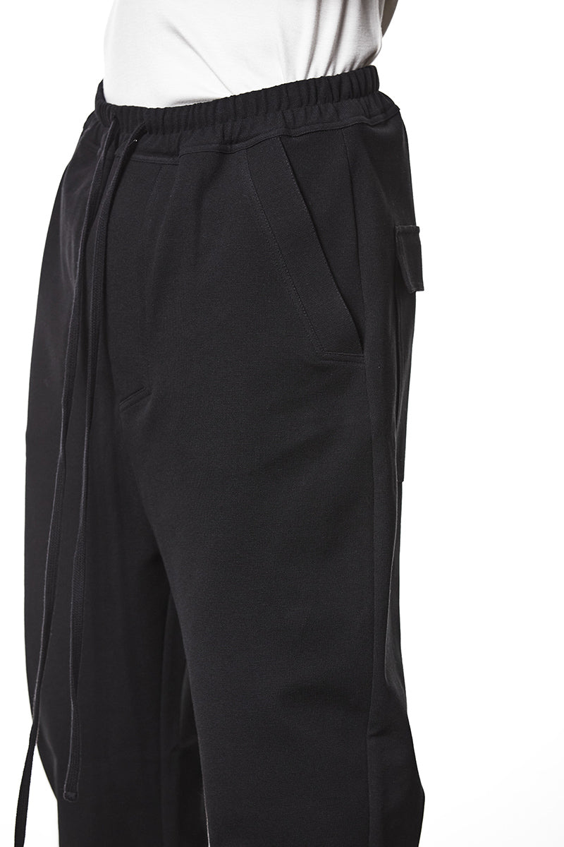 BLACK STRUCTURED WOVEN LOW CROTCH PANTS