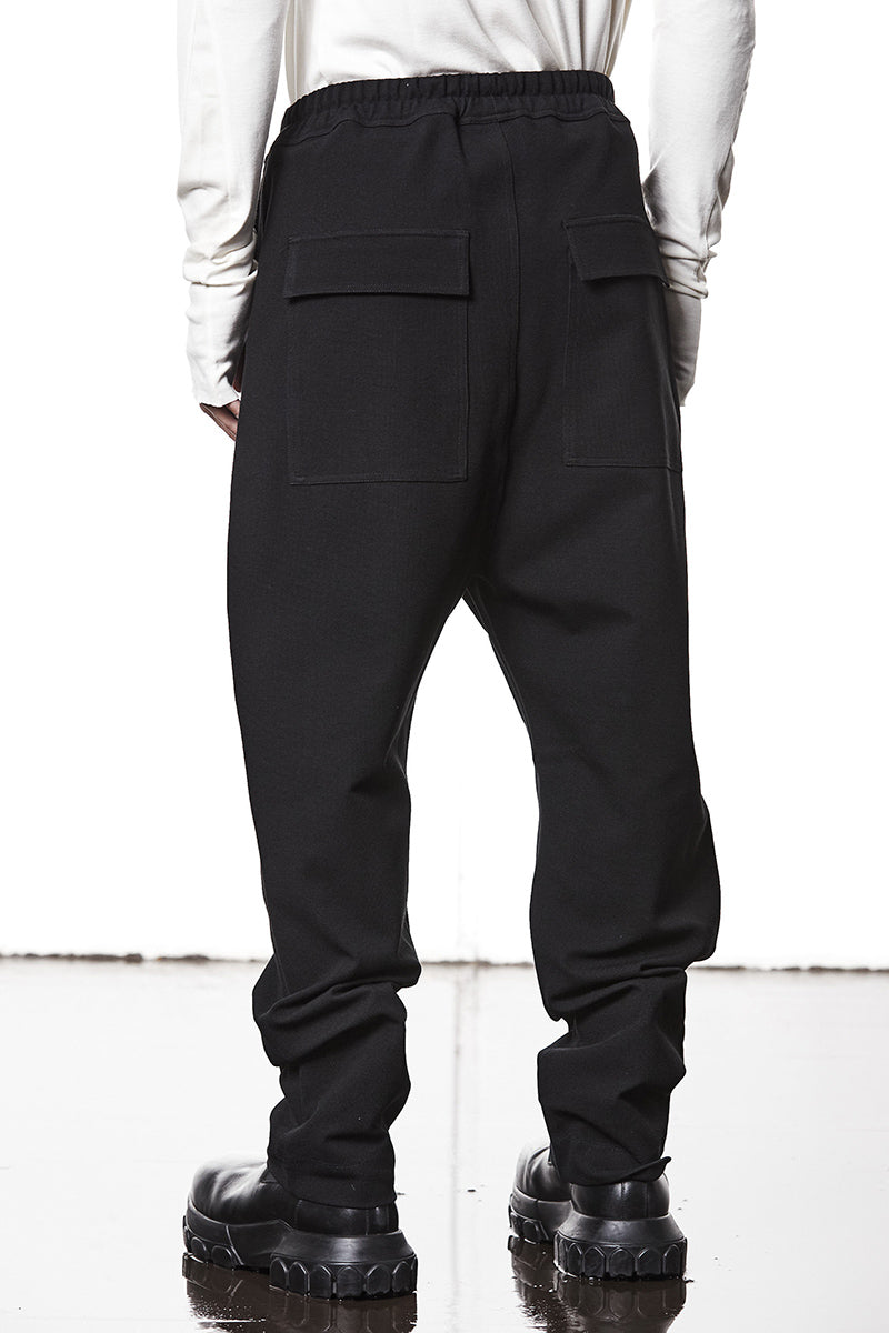BLACK STRUCTURED WOVEN LOW CROTCH PANTS