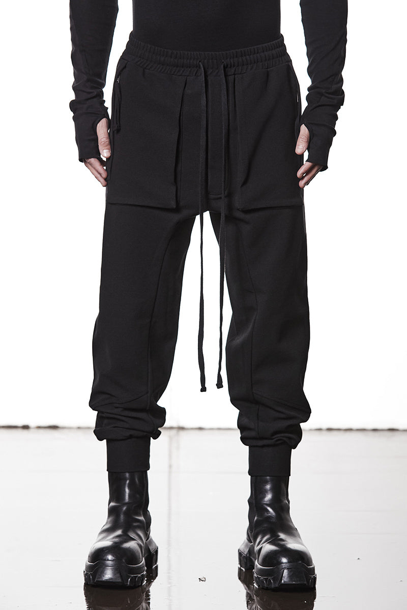 BLACK DROP CROTCH TROUSERS