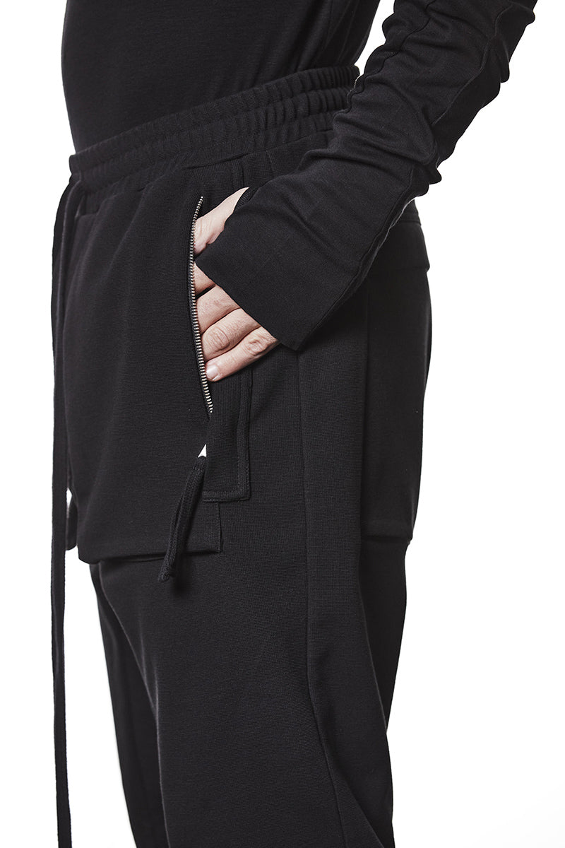 BLACK DROP CROTCH TROUSERS