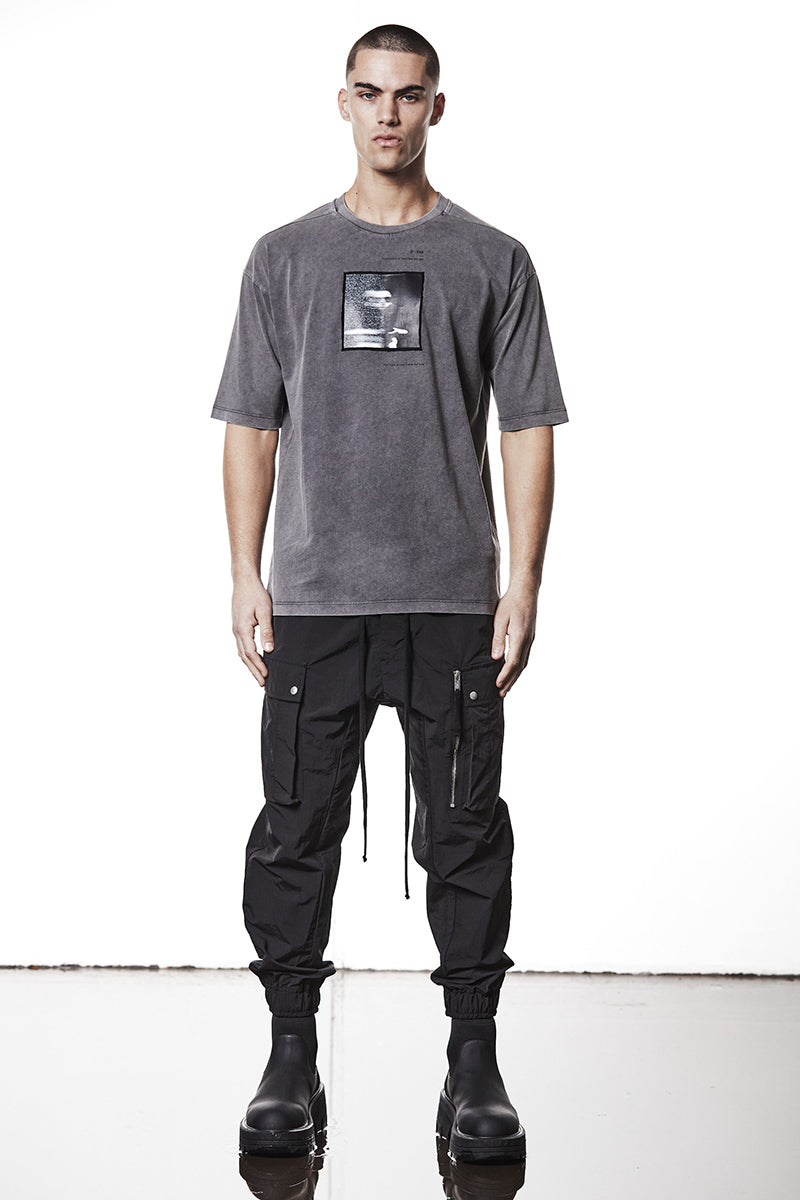 USED GREY PATCHED PRINT TEE