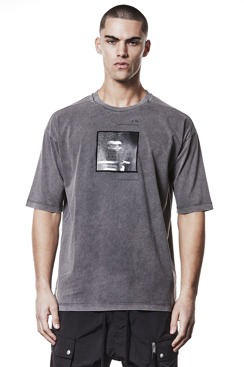 USED GREY PATCHED PRINT TEE