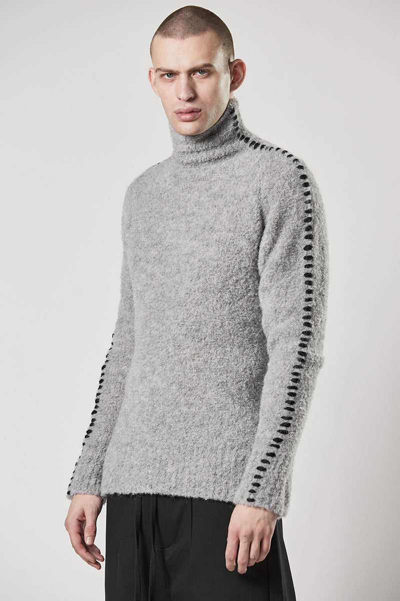 LIGHT GREY WOOL ALPACA HIGH NECK JERSEY