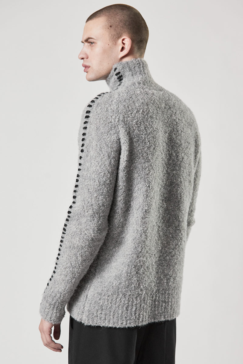 LIGHT GREY WOOL ALPACA HIGH NECK JERSEY