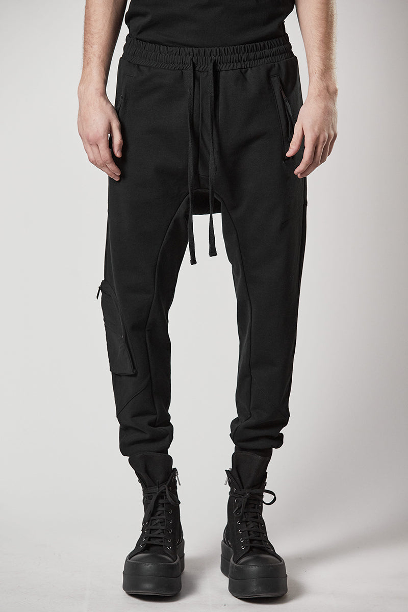 BLACK DROP CROTCH JERSEY TROUSERS