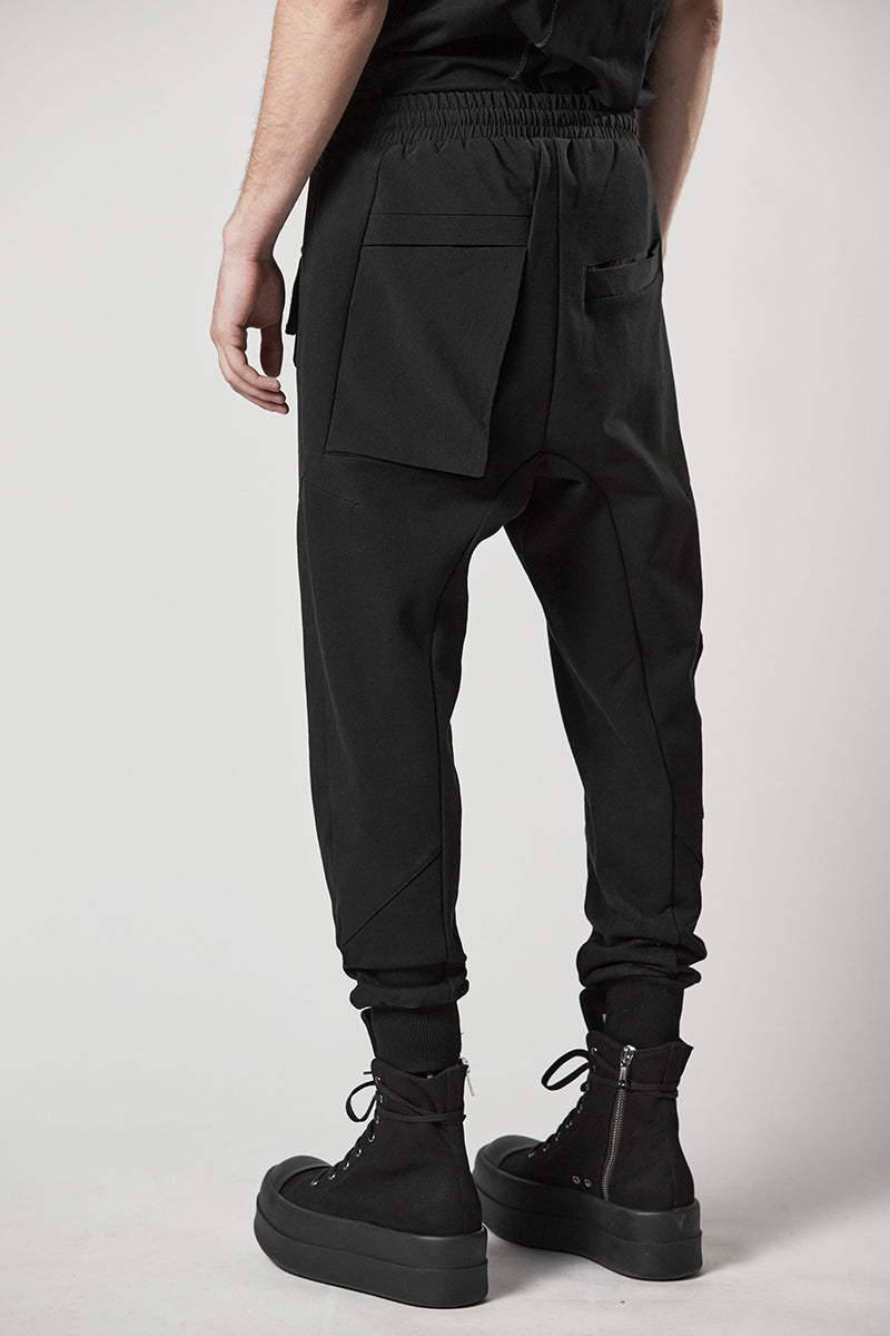 BLACK DROP CROTCH JERSEY TROUSERS