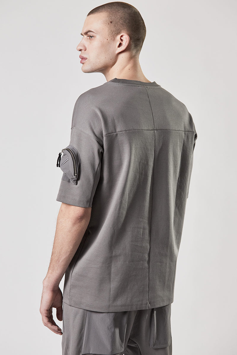 ASH GREY POCKETED SLEEVE TEE