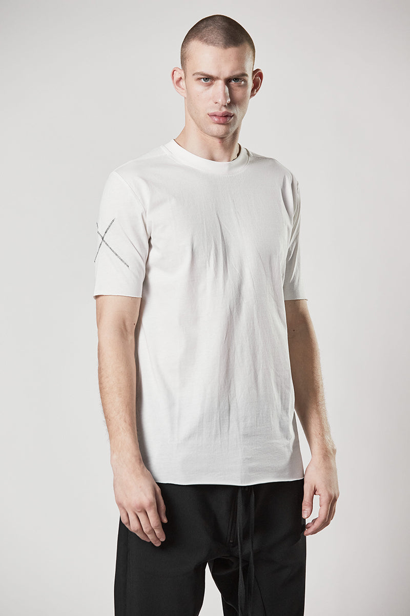 CREAM CONTRAST STITCHING TEE