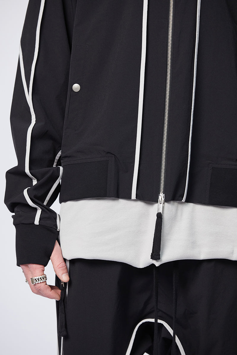 BLACK CONTRAST PIPINGS BOMBER JACKET