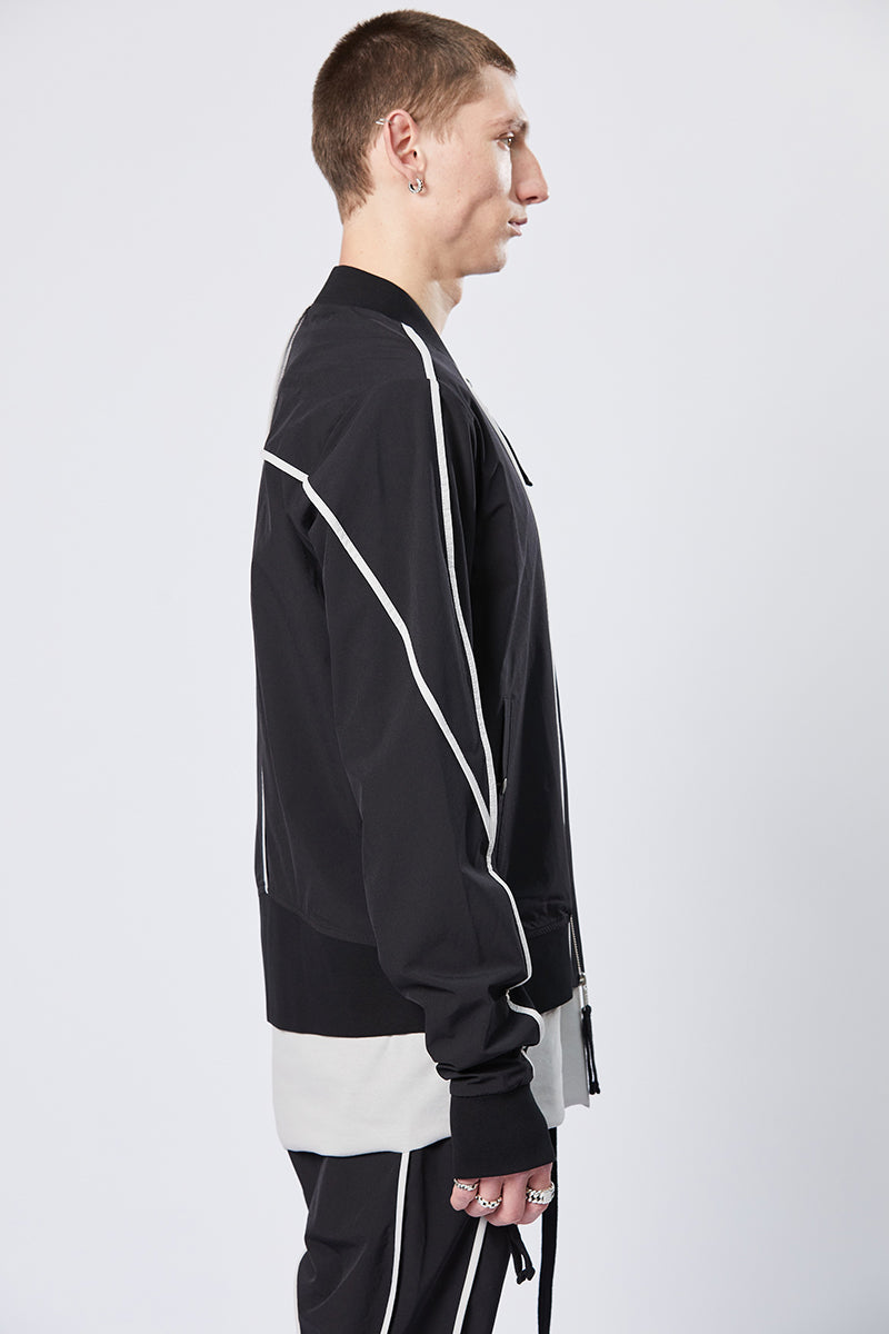 BLACK CONTRAST PIPINGS BOMBER JACKET