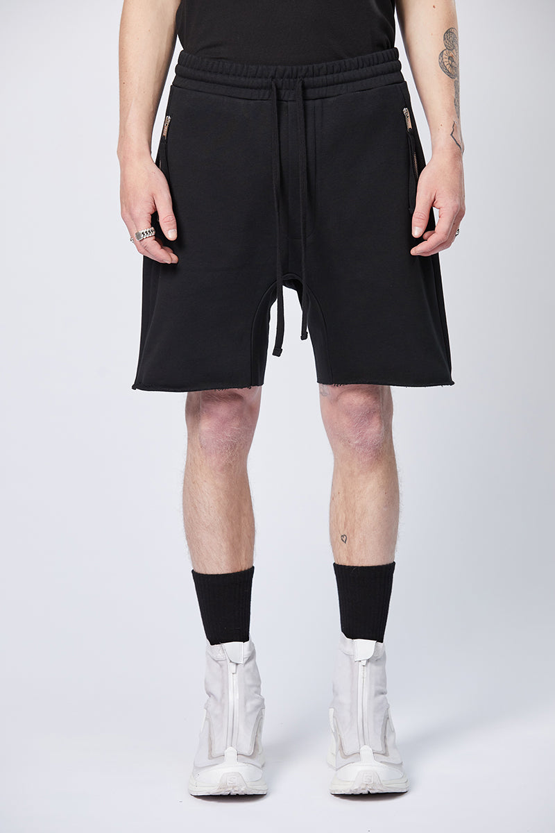 BLACK SWEAT DROPPED SHORTS