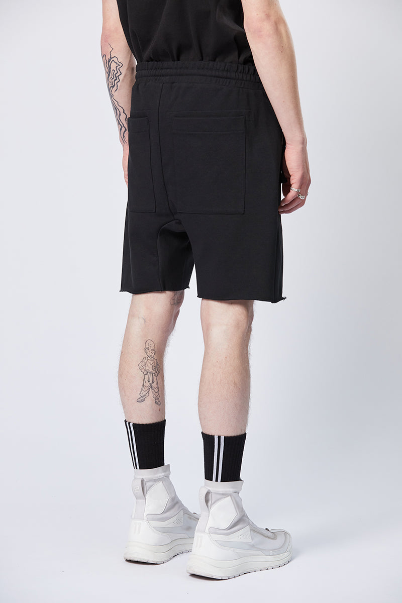 BLACK SWEAT DROPPED SHORTS